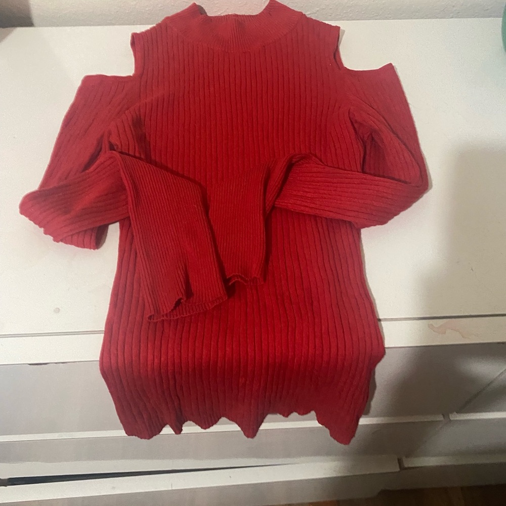 Red Women's Cold Shoulder Sweater